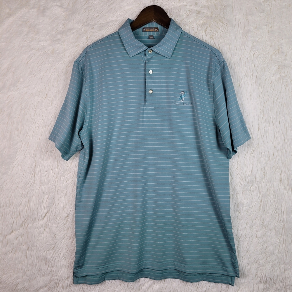 Newport Beach CC Peter Millar Mens L Blue Halifax Stripe Summer Comfort Polo